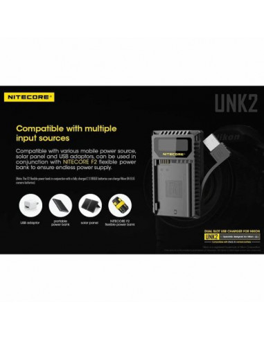 Chargeur Nitecore de batterie UNK2 DOUBLE POUR Nikon EN-EL15 + USB