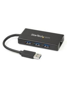 StarTech.com Hub USB 3.0 portable à 3 ports avec câble intégré plus Gigabit Ethernet